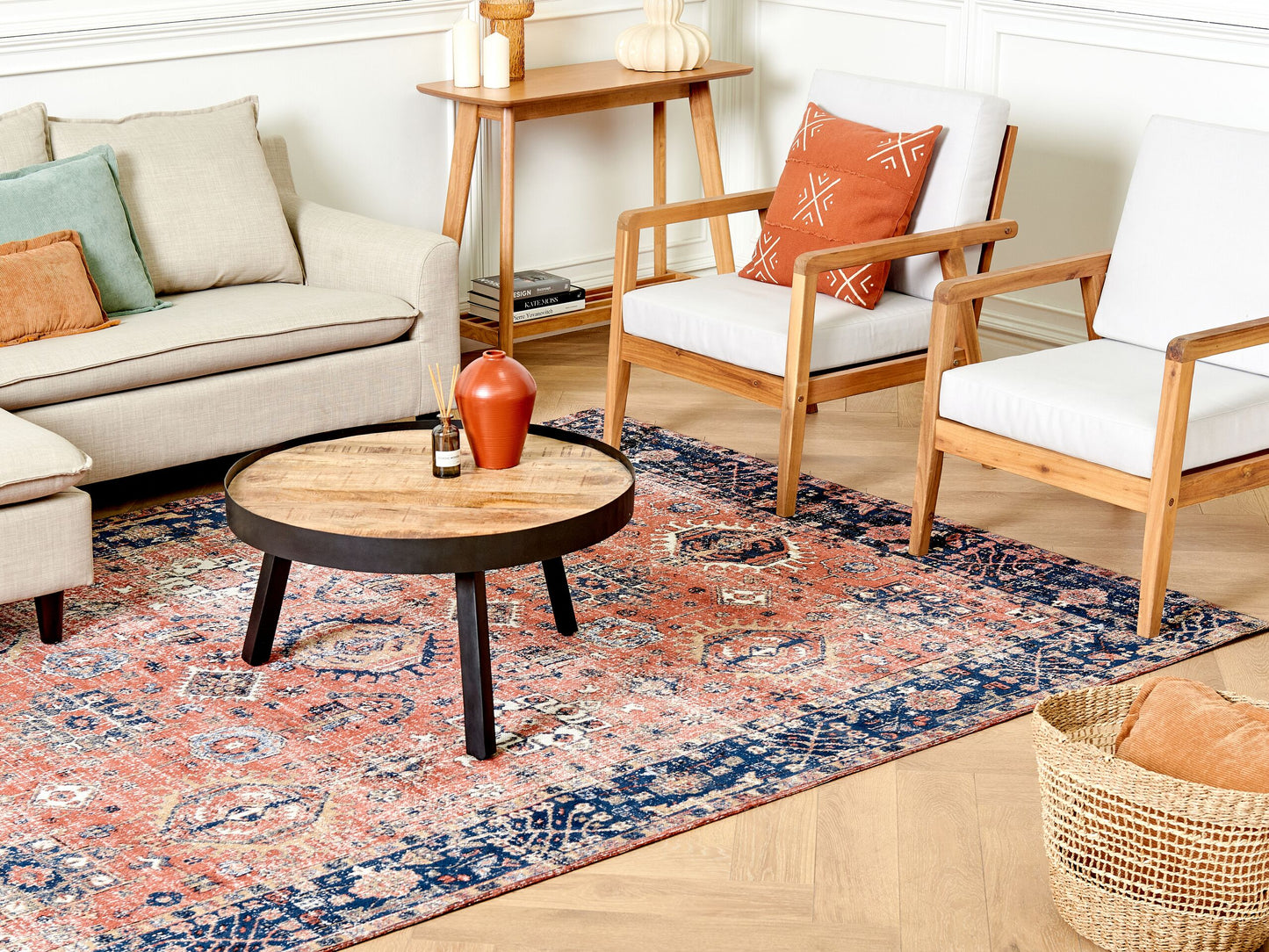 Teppich Baumwolle rot / blau 200 x 300 cm orientalisches Muster Kurzflor KURIN