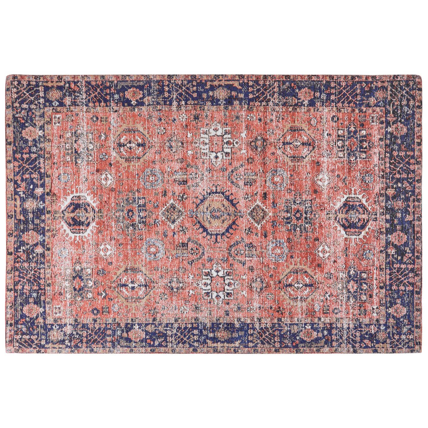 Teppich Baumwolle rot / blau 200 x 300 cm orientalisches Muster Kurzflor KURIN