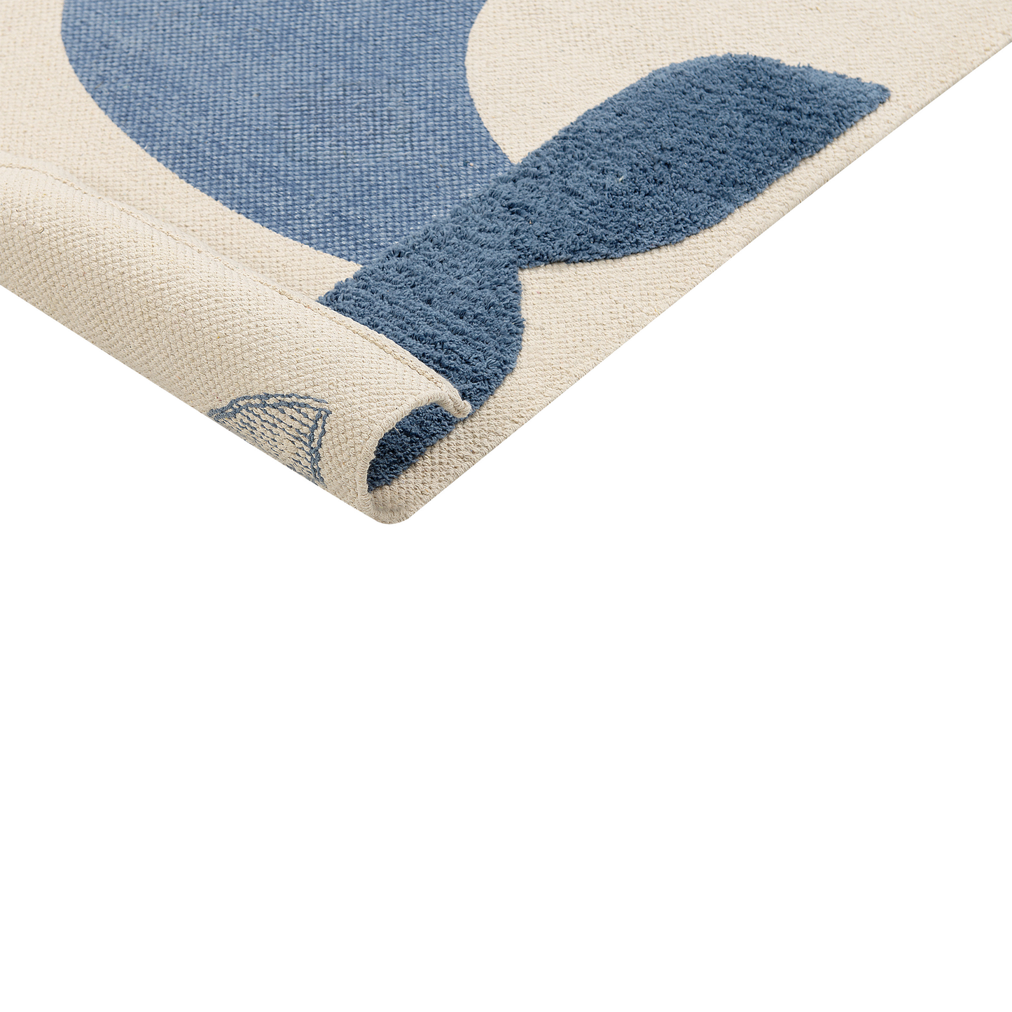 Kinderteppich Baumwolle beige / blau 80 x 150 cm Wal-Motiv SELAI