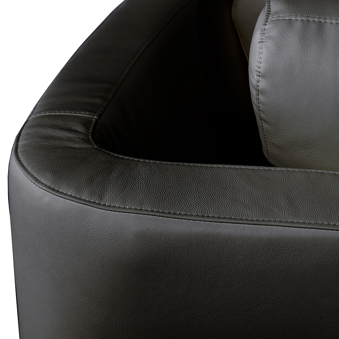 7-Sitzer Sofa Leder schwarz halbrund mit Ottomane ROTUNDE