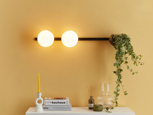 Wandleuchte mit Blumentopf Metall schwarz / weiss 2-flammig Kugelform ISABELLA