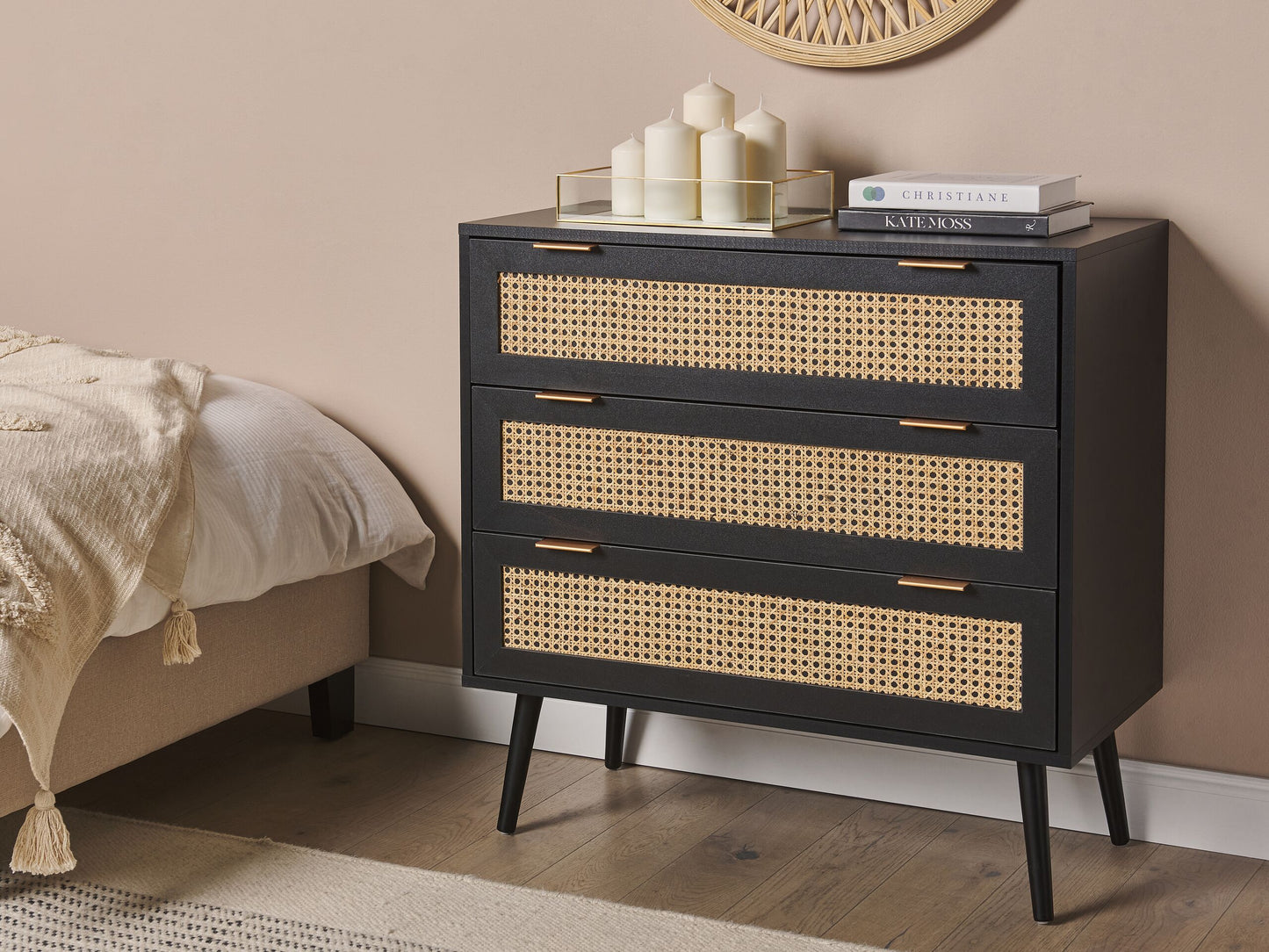 Kommode mit 3 Schubladen OPOCO 80 cm Schwarz