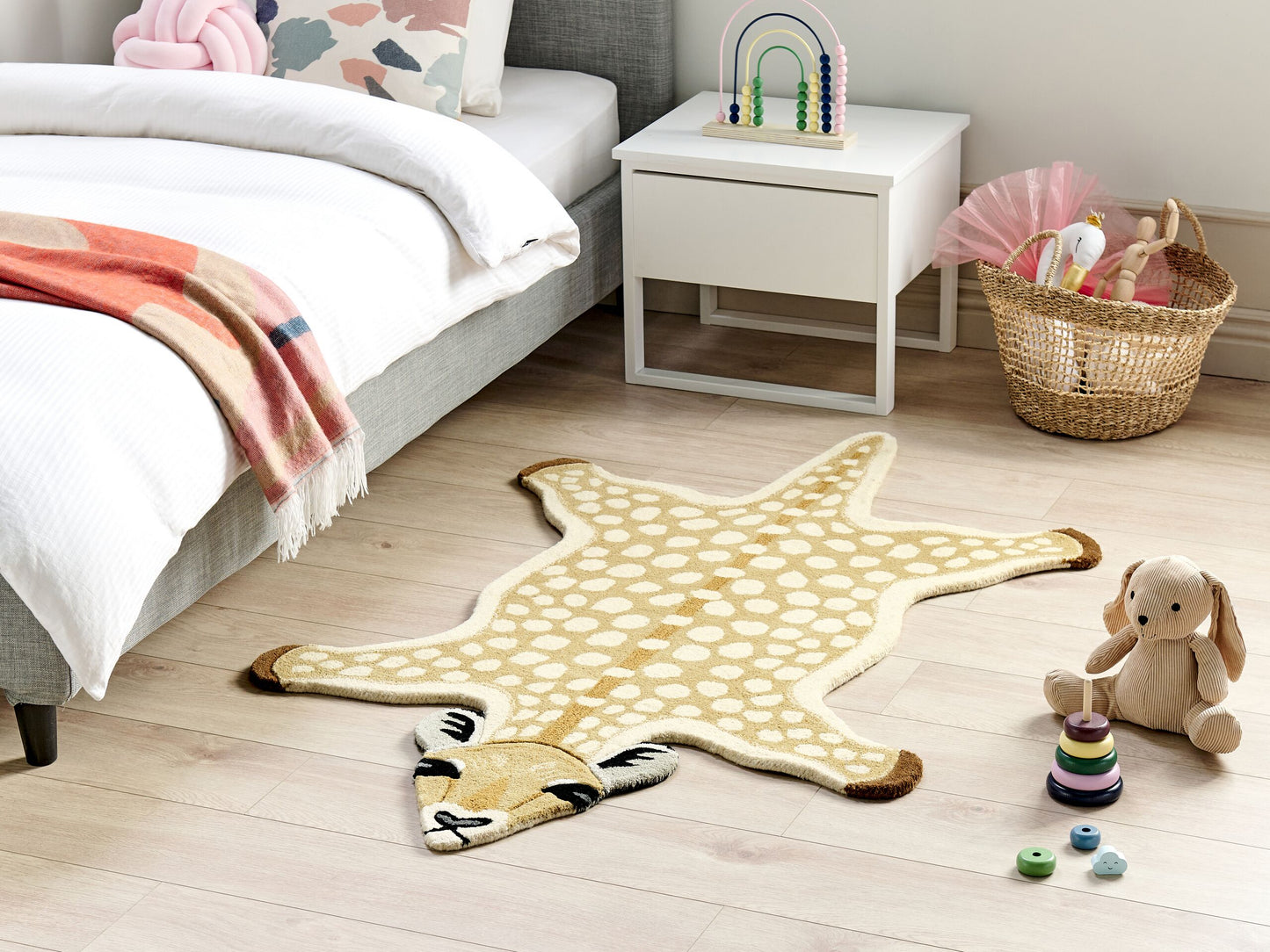 Kinderteppich Wolle beige / braun 100 x 160 cm Rehmotiv YONA