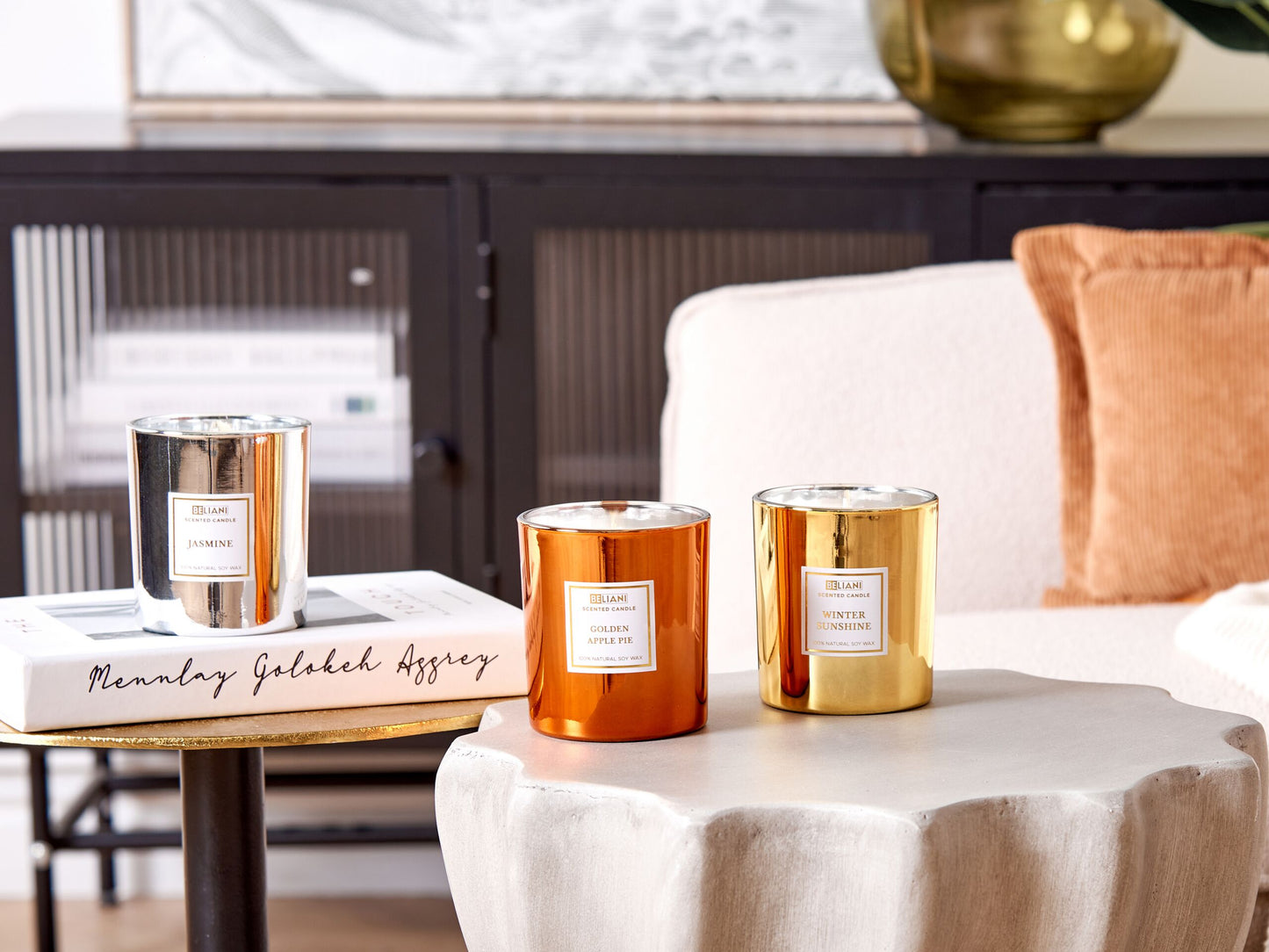 Duftkerze 3er Set Sojawachs Apfelkuchen / Jasmin / Wintersonne METALLIC GLAMOUR