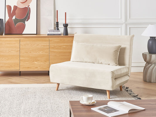 1-Sitzer Schlafsofa Samtstoff creme / hellbraun SETTEN