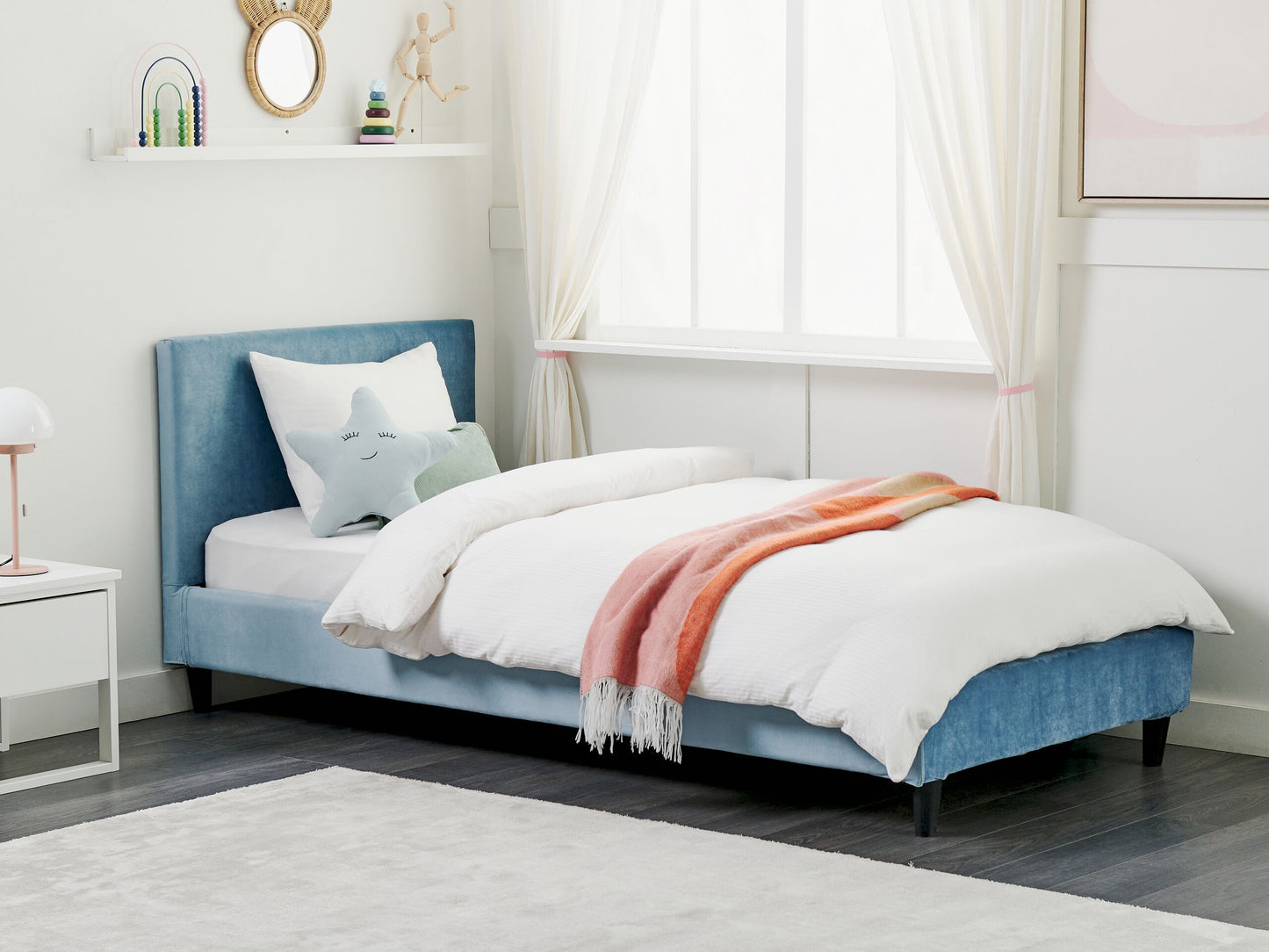 Bettrahmenbezug Samtstoff FITOU 90 x 200 cm Hellblau