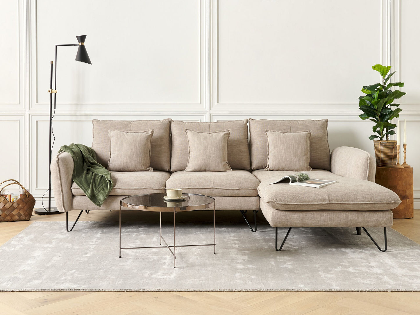 3-Sitzer Ecksofa beige linksseitig SERSAN