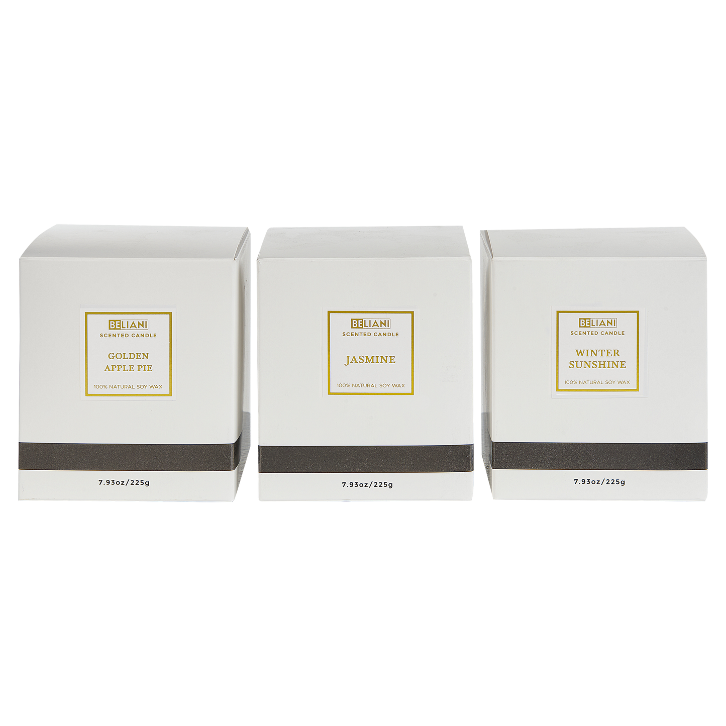 Duftkerze 3er Set Sojawachs Apfelkuchen / Jasmin / Wintersonne METALLIC GLAMOUR