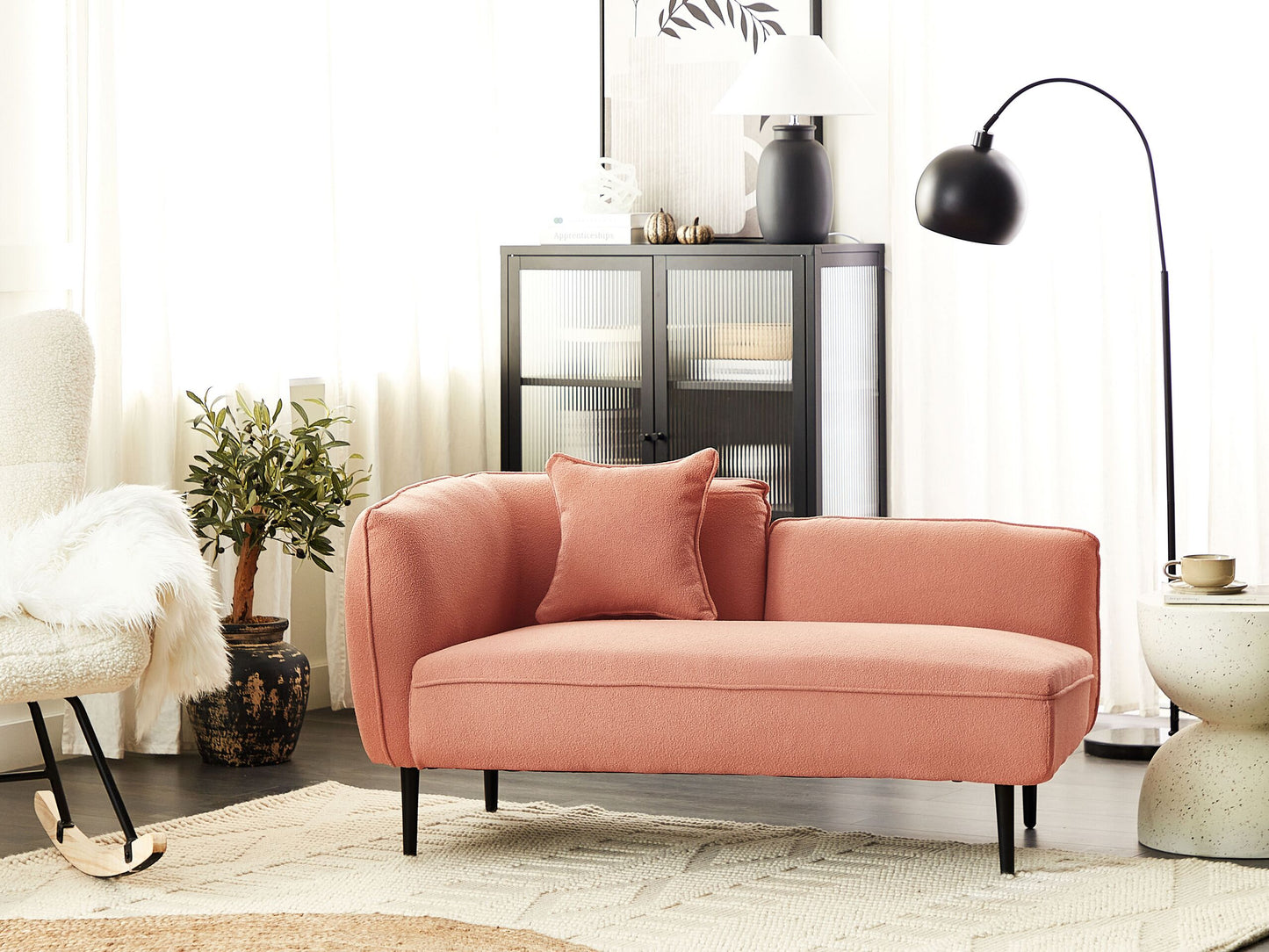 Chaiselongue Bouclé pfirsichrosa linksseitig CHEVANNES