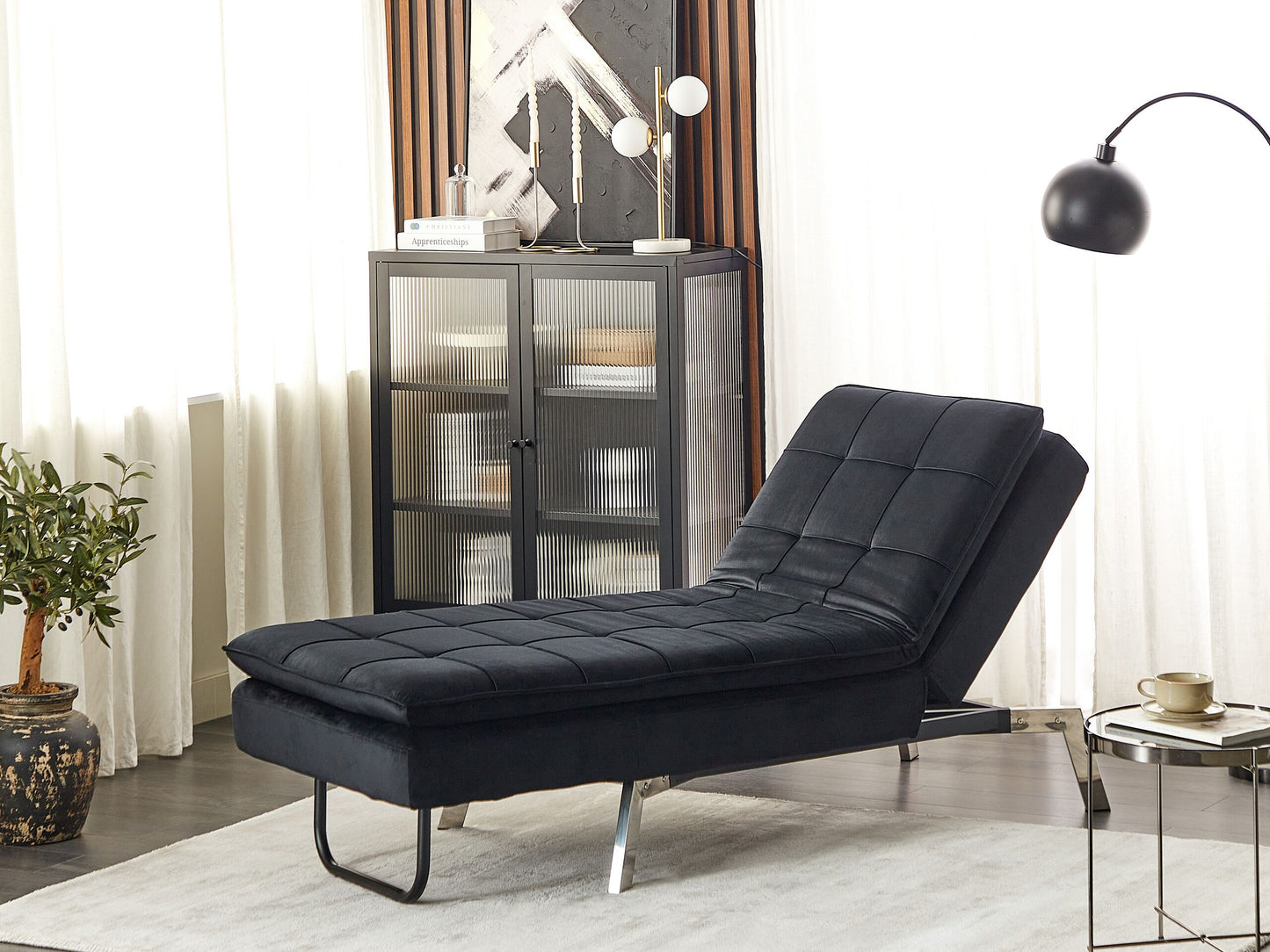 Chaiselongue Samtstoff schwarz verstellbar LOIRET