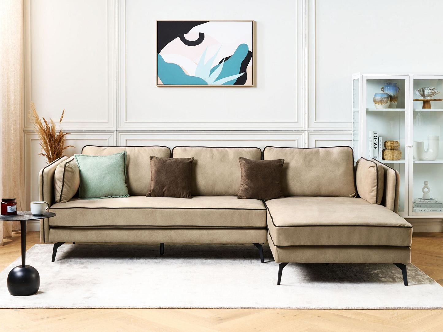 3-Sitzer Ecksofa Samtstoff beige linksseitig ALTAN
