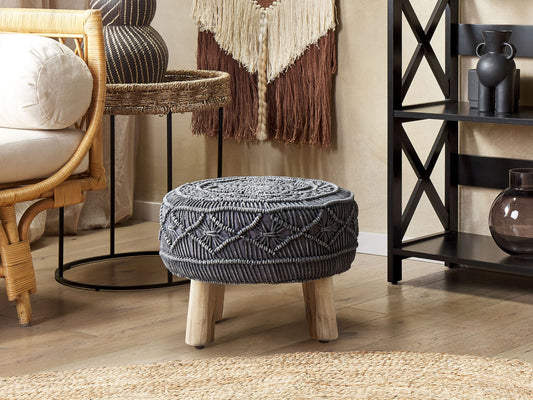 Hocker Makramee Baumwolle graphitgrau MUNDRA II