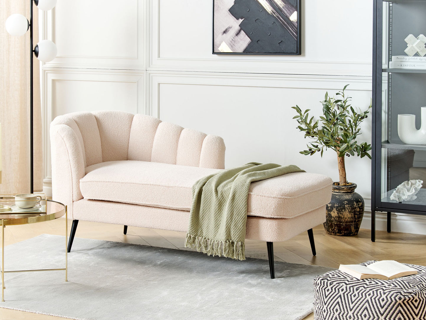 Chaiselongue Bouclé hellbeige linksseitig ALLIER