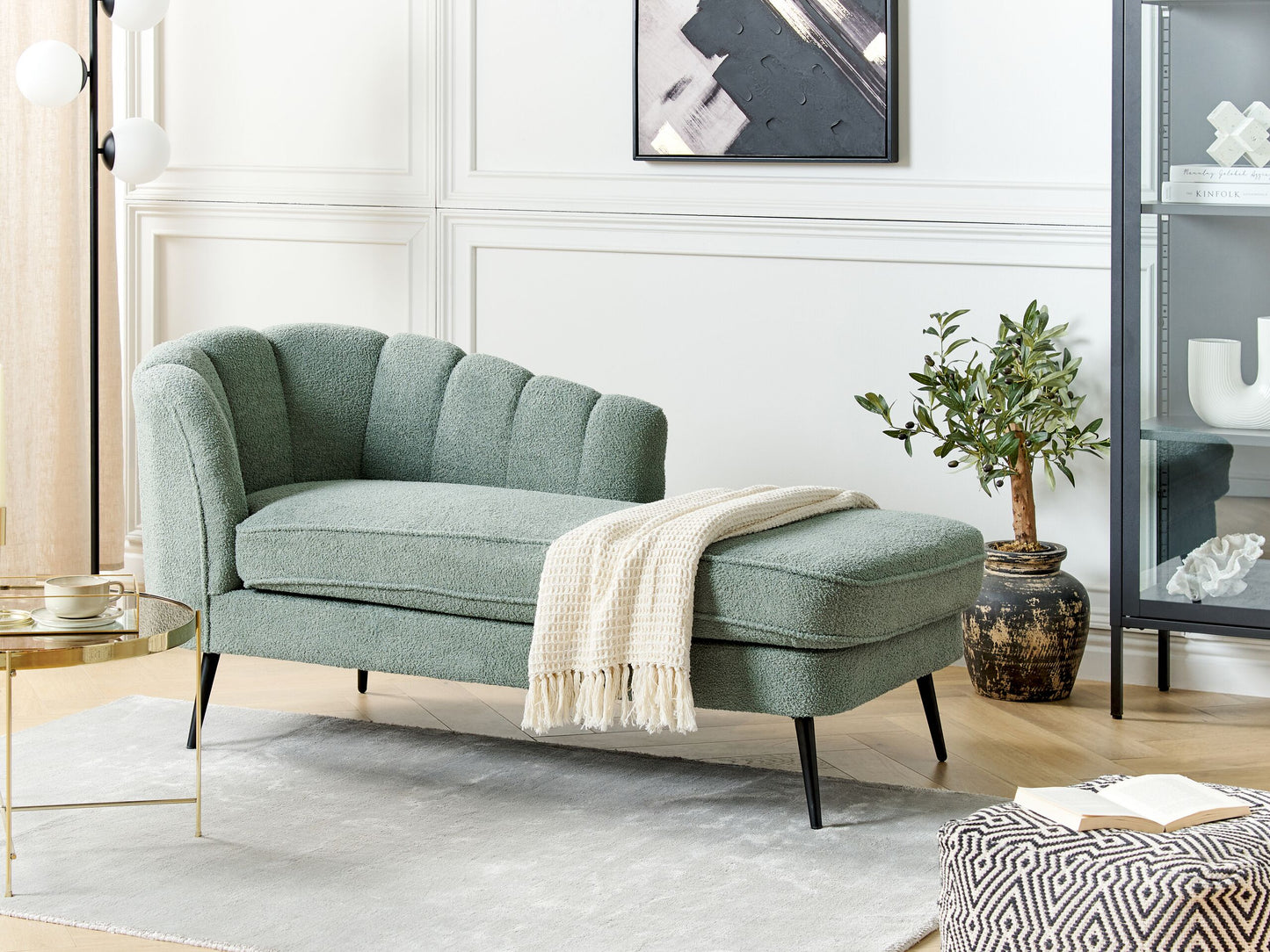 Chaiselongue Bouclé grün linksseitig ALLIER