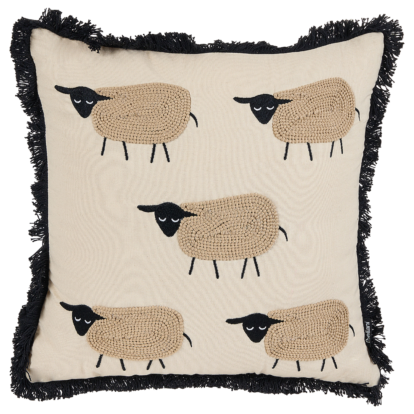 Dekokissen Tiermotiv Baumwolle beige bestickt mit Fransen 45 x 45 cm 2er Set BANNU