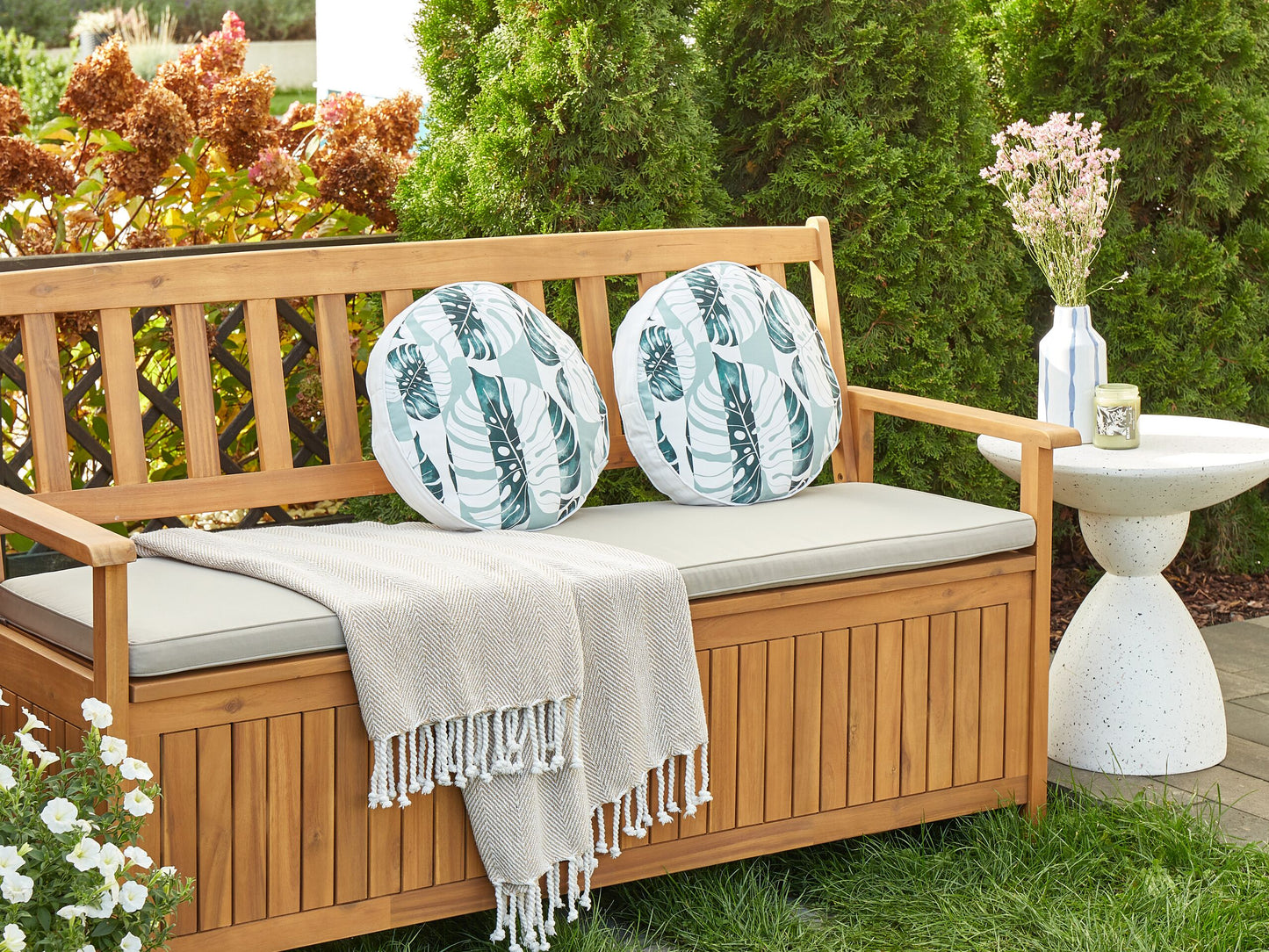 Gartenkissen Blättermotiv grün ⌀ 40 cm 2er Set TERMINI