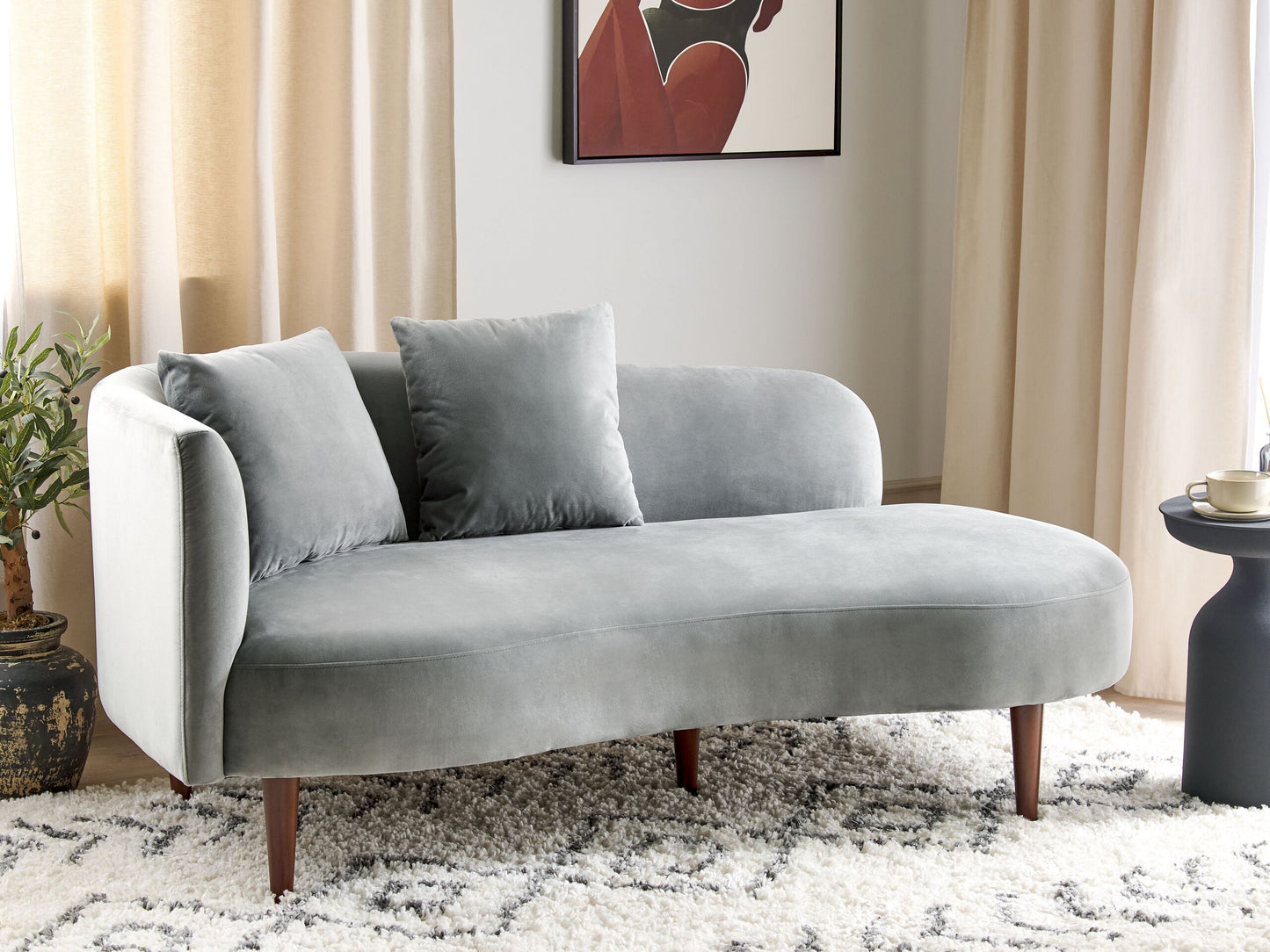 Chaiselongue Samtstoff hellgrau linksseitig CHAUMONT