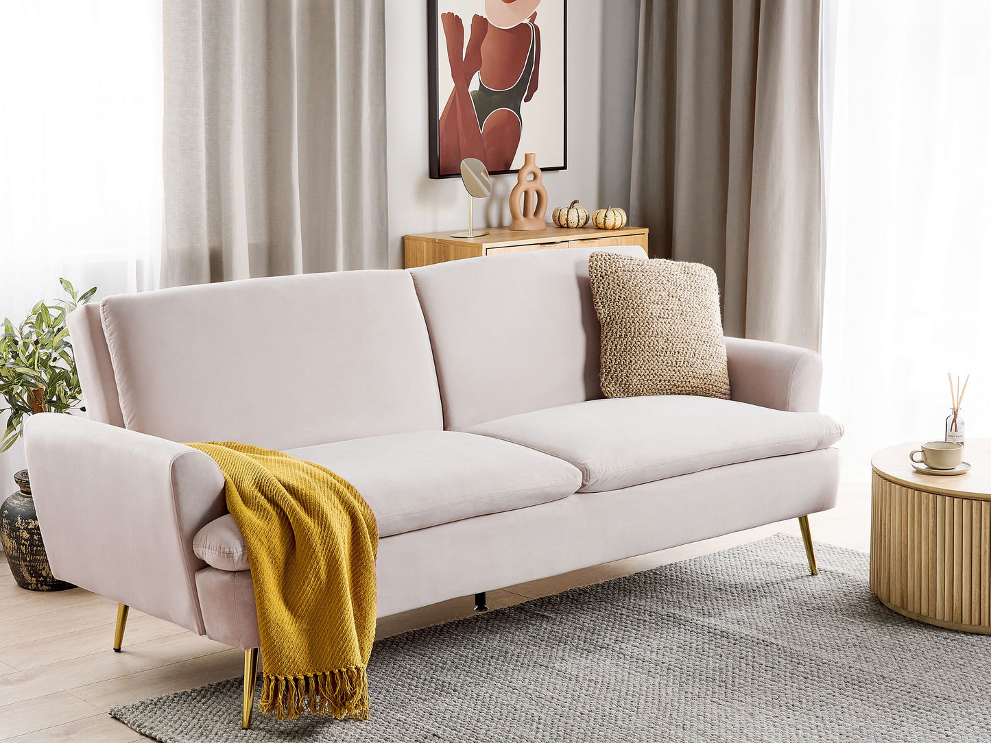 Schlafsofa 3-Sitzer Samtstoff Beige VETTRE