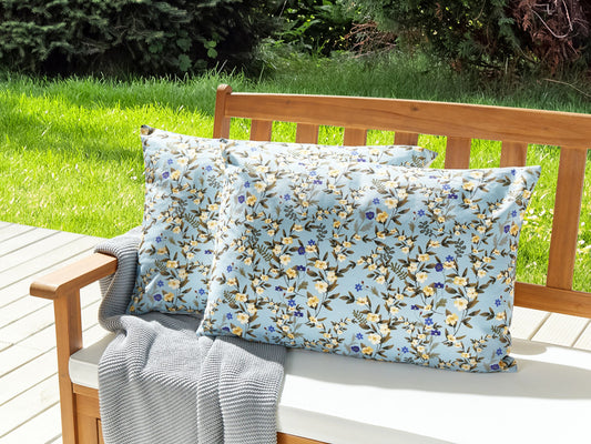 Gartenkissen 2er Set VALLORIA Blumenmuster 40 x 60 cm Blau