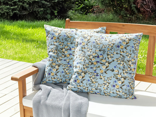 Gartenkissen 2er Set VALLORIA Blumenmuster 45 x 45 cm Blau