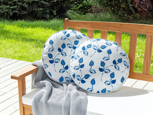 Gartenkissen 2er Set TORBORA Pflanzenmuster 40 x 40 cm Weiss Blau