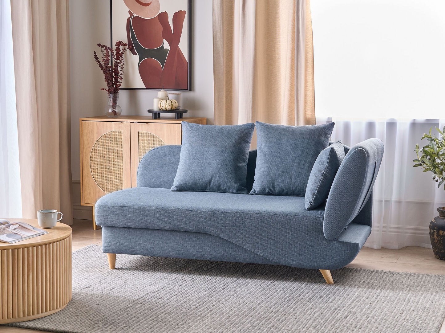Chaiselongue Leinenoptik dunkelblau mit Bettkasten rechtsseitig MERI II
