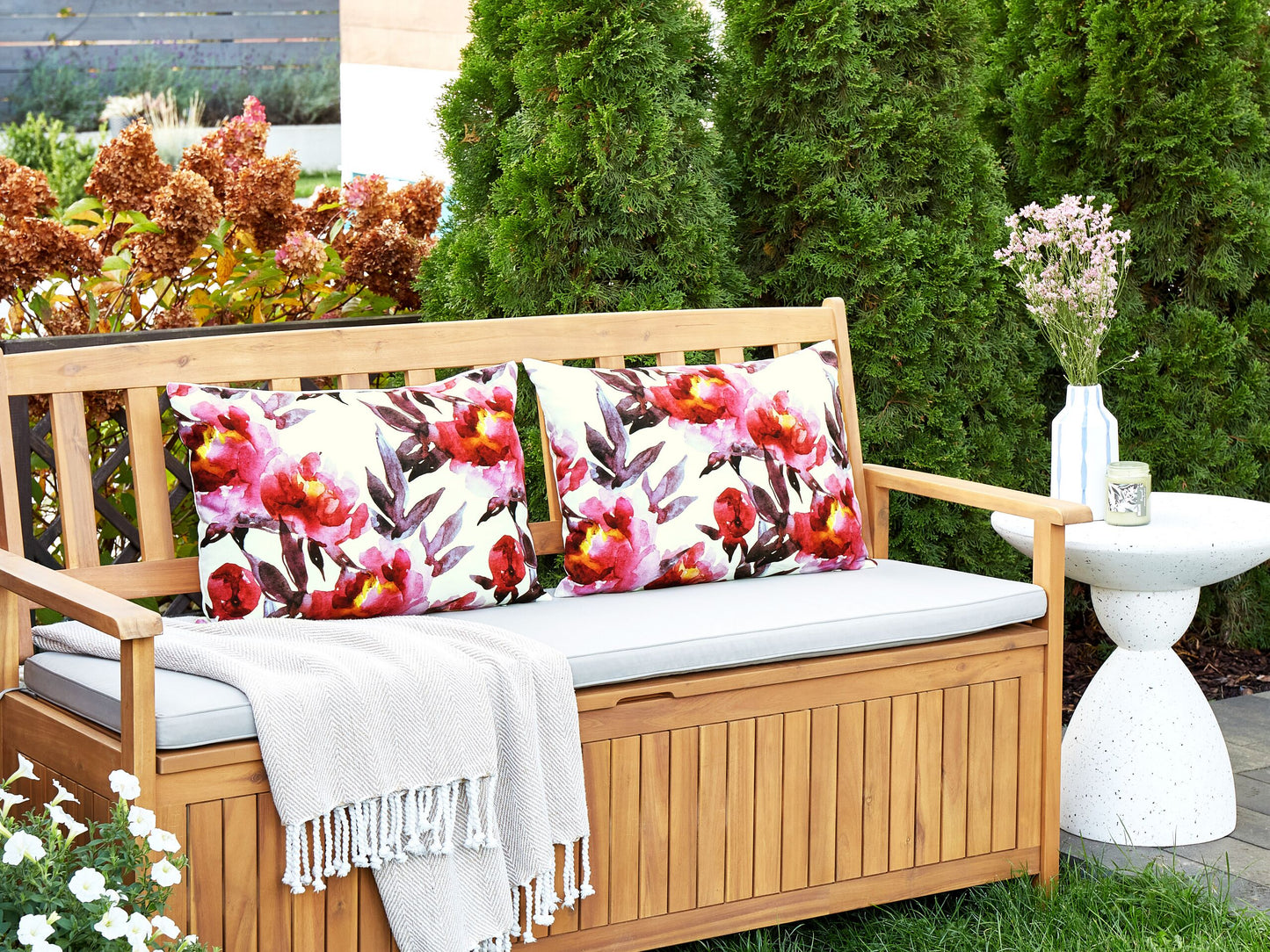 Gartenkissen 2er Set LANROSSO Blumenmuster 40 x 60 cm Rosa