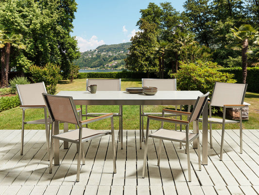Gartenmöbel Set 6-Sitzer COSOLETO/GROSSETO Sicherheitsglas Marmor Optik Weiss / Beige