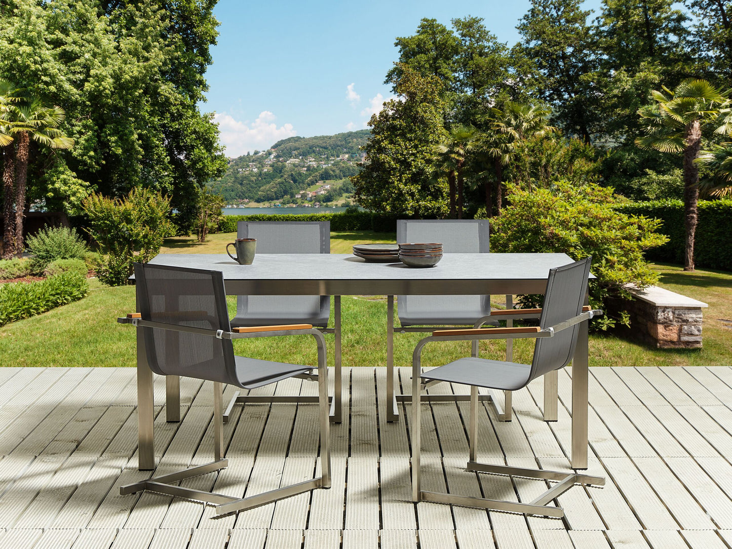 Gartenmöbel Set 4-Sitzer COSOLETO Sicherheitsglas Grau