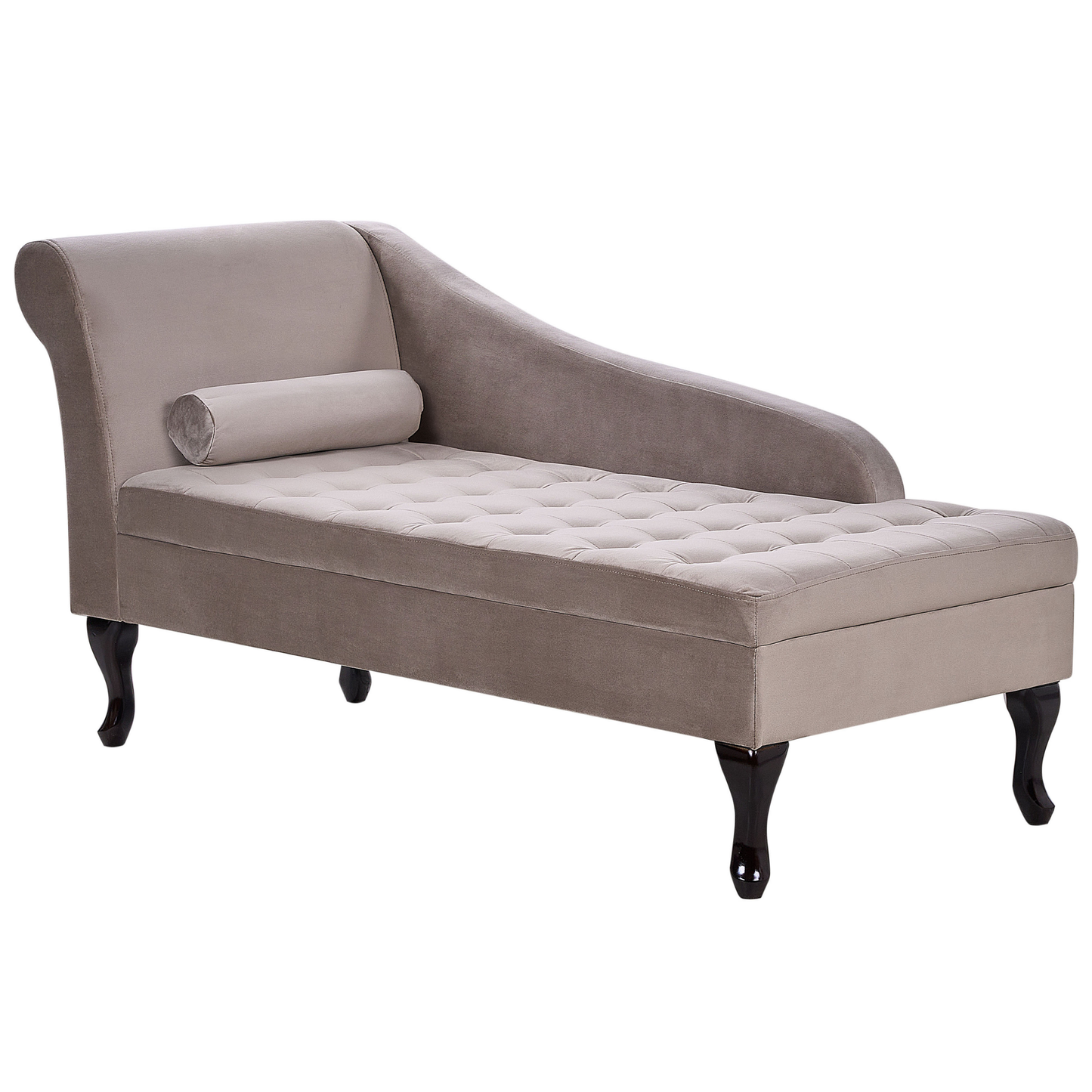 Chaiselongue Samtstoff taupe mit Bettkasten linksseitig PESSAC