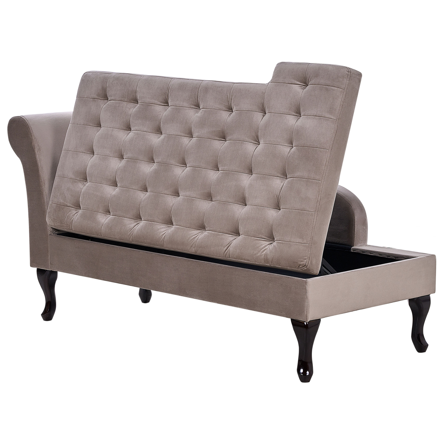 Chaiselongue Samtstoff taupe mit Bettkasten linksseitig PESSAC