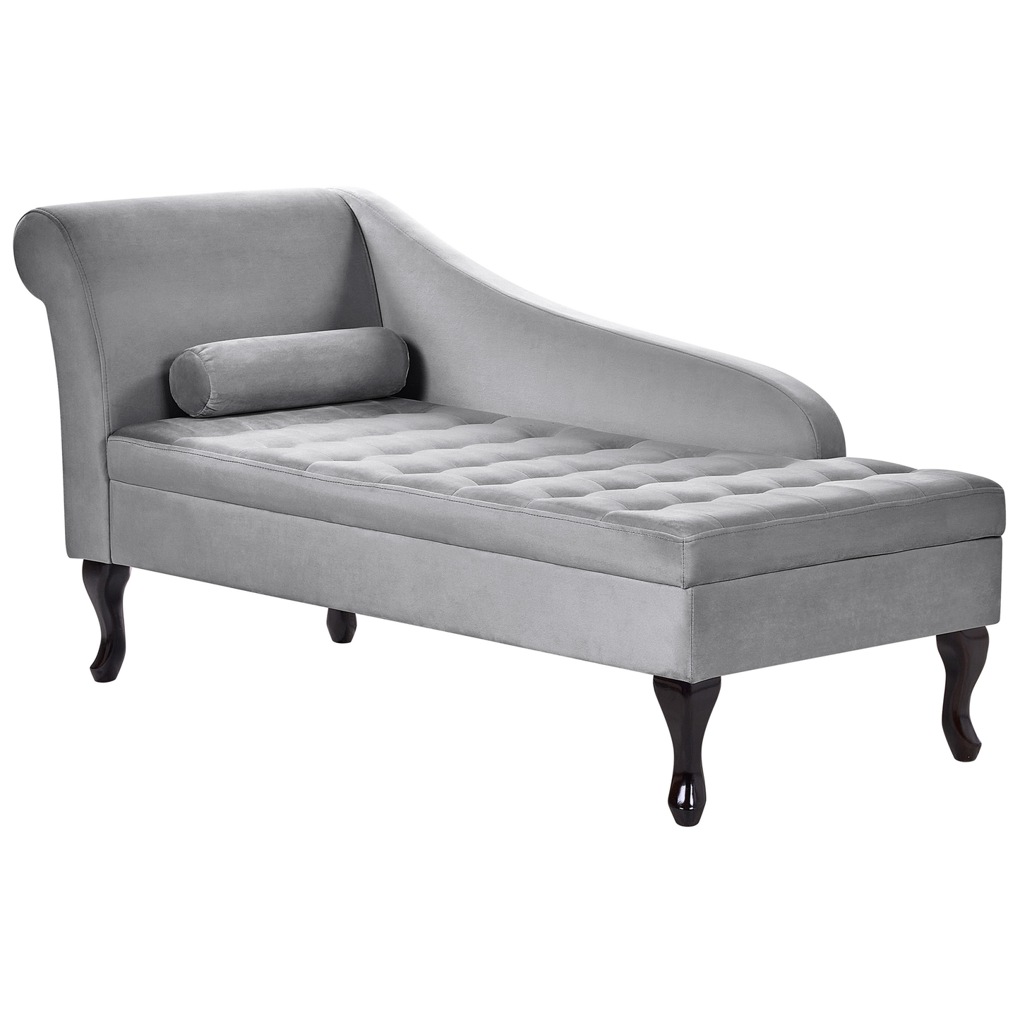 Chaiselongue Samtstoff hellgrau mit Bettkasten linksseitig PESSAC
