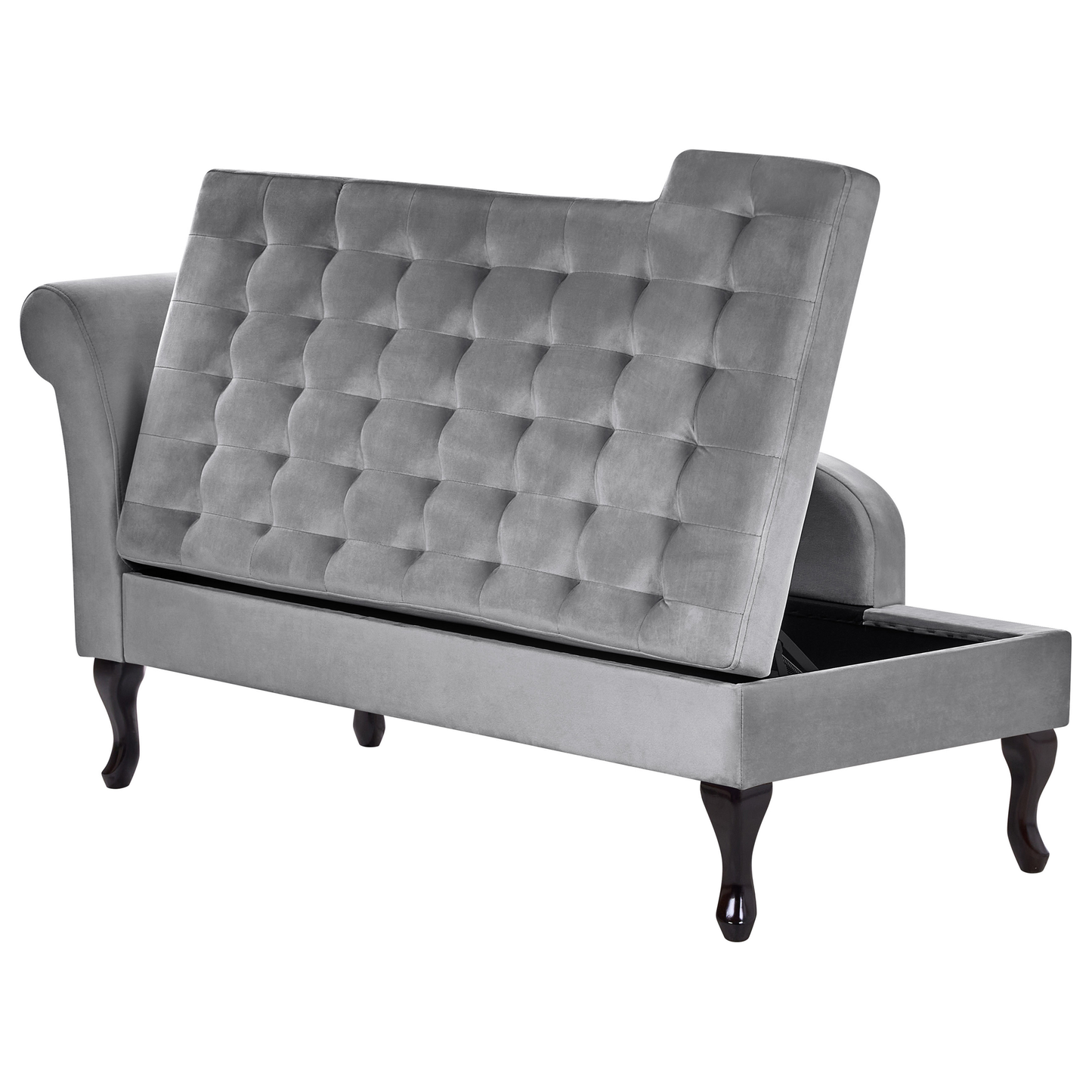 Chaiselongue Samtstoff hellgrau mit Bettkasten linksseitig PESSAC