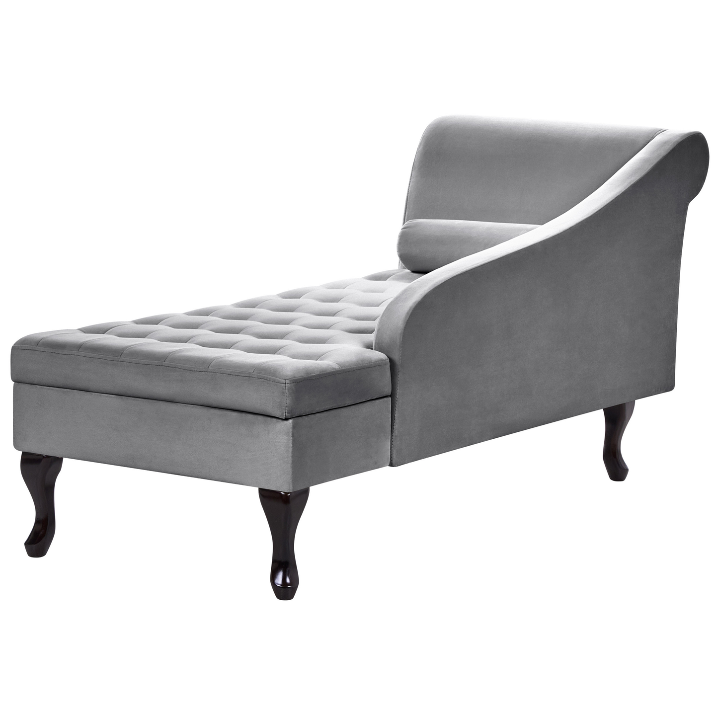 Chaiselongue Samtstoff hellgrau mit Bettkasten linksseitig PESSAC