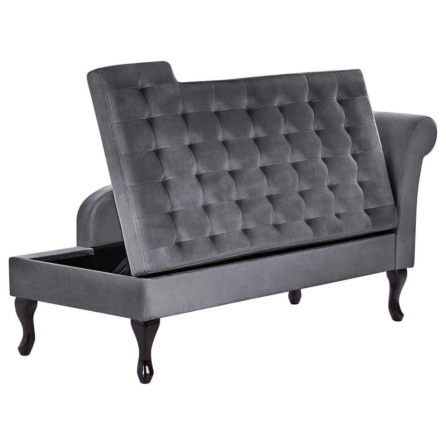 Chaiselongue Samtstoff dunkelgrau mit Bettkasten rechtsseitig PESSAC