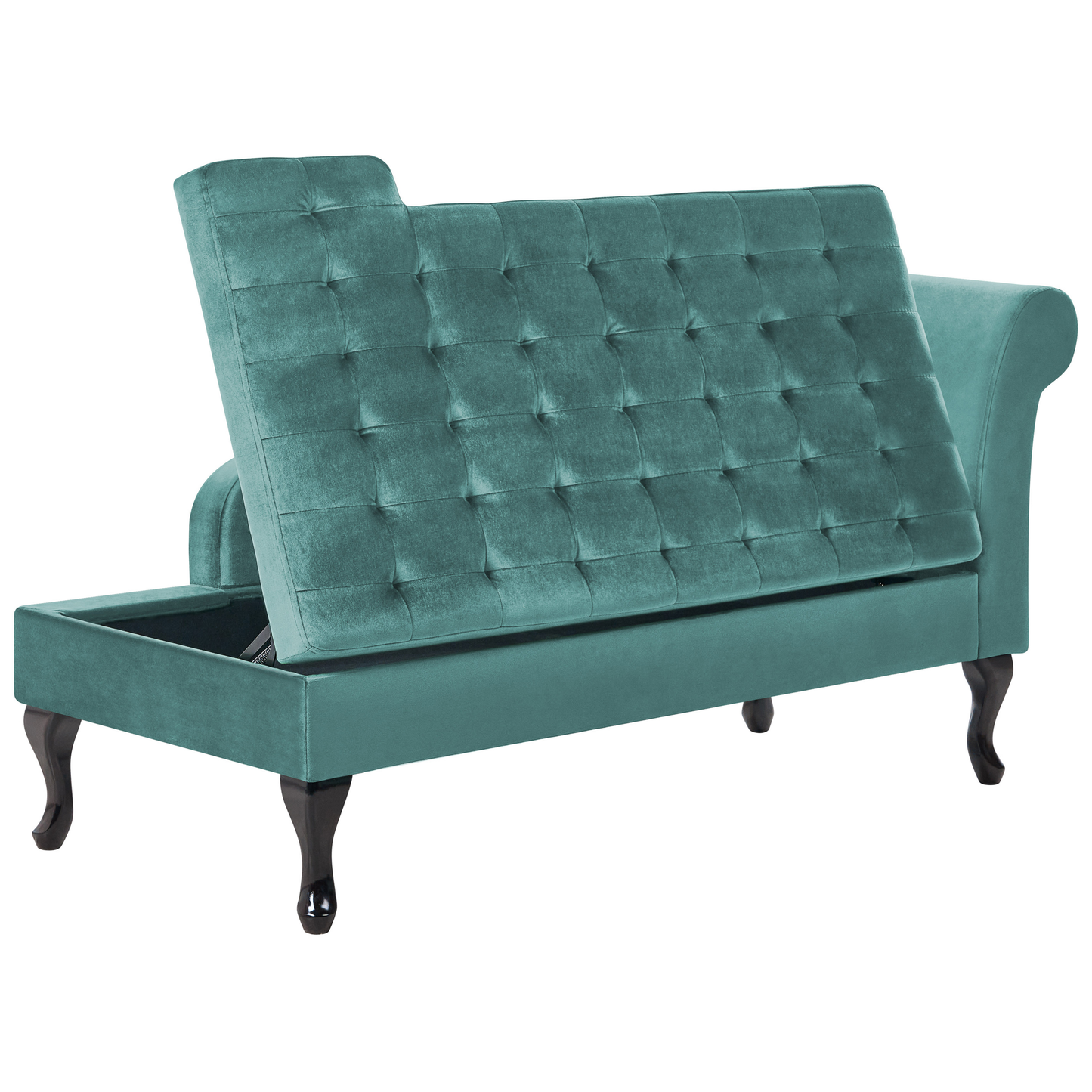 Chaiselongue Samtstoff blaugrün mit Bettkasten rechtsseitig PESSAC