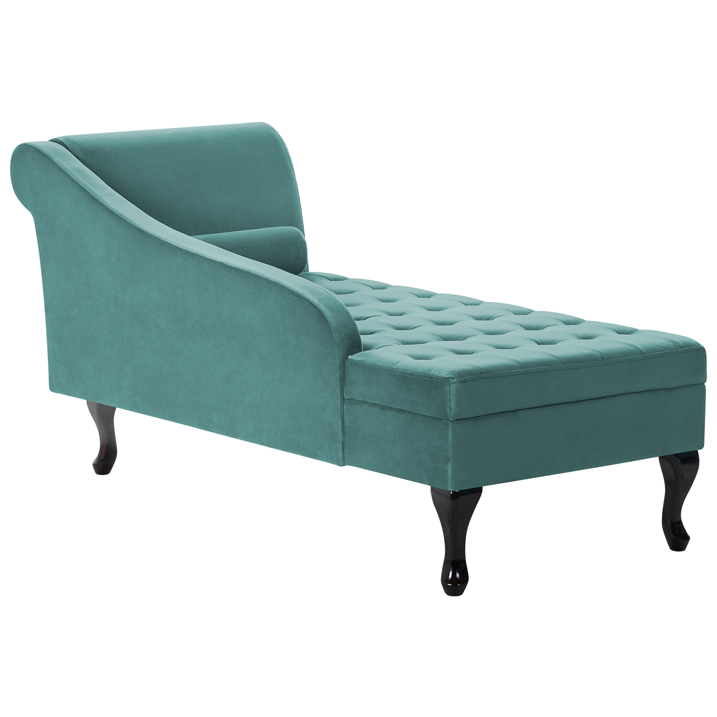 Chaiselongue Samtstoff blaugrün mit Bettkasten rechtsseitig PESSAC