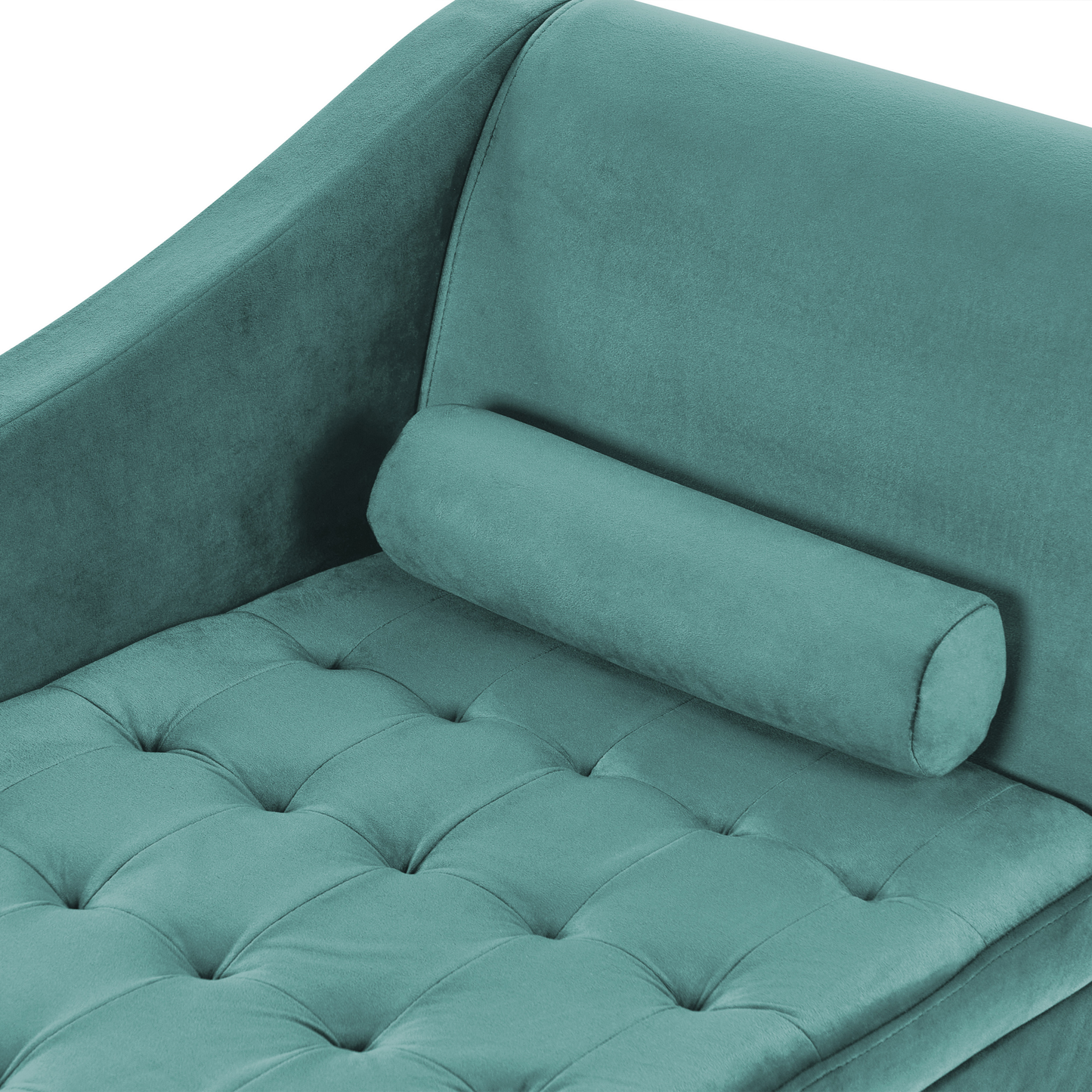 Chaiselongue Samtstoff blaugrün mit Bettkasten rechtsseitig PESSAC