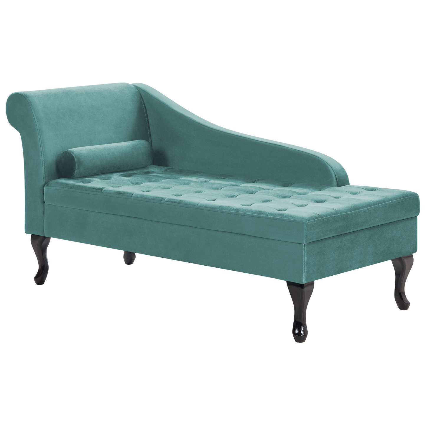 Chaiselongue Samtstoff blaugrün mit Bettkasten linksseitig PESSAC