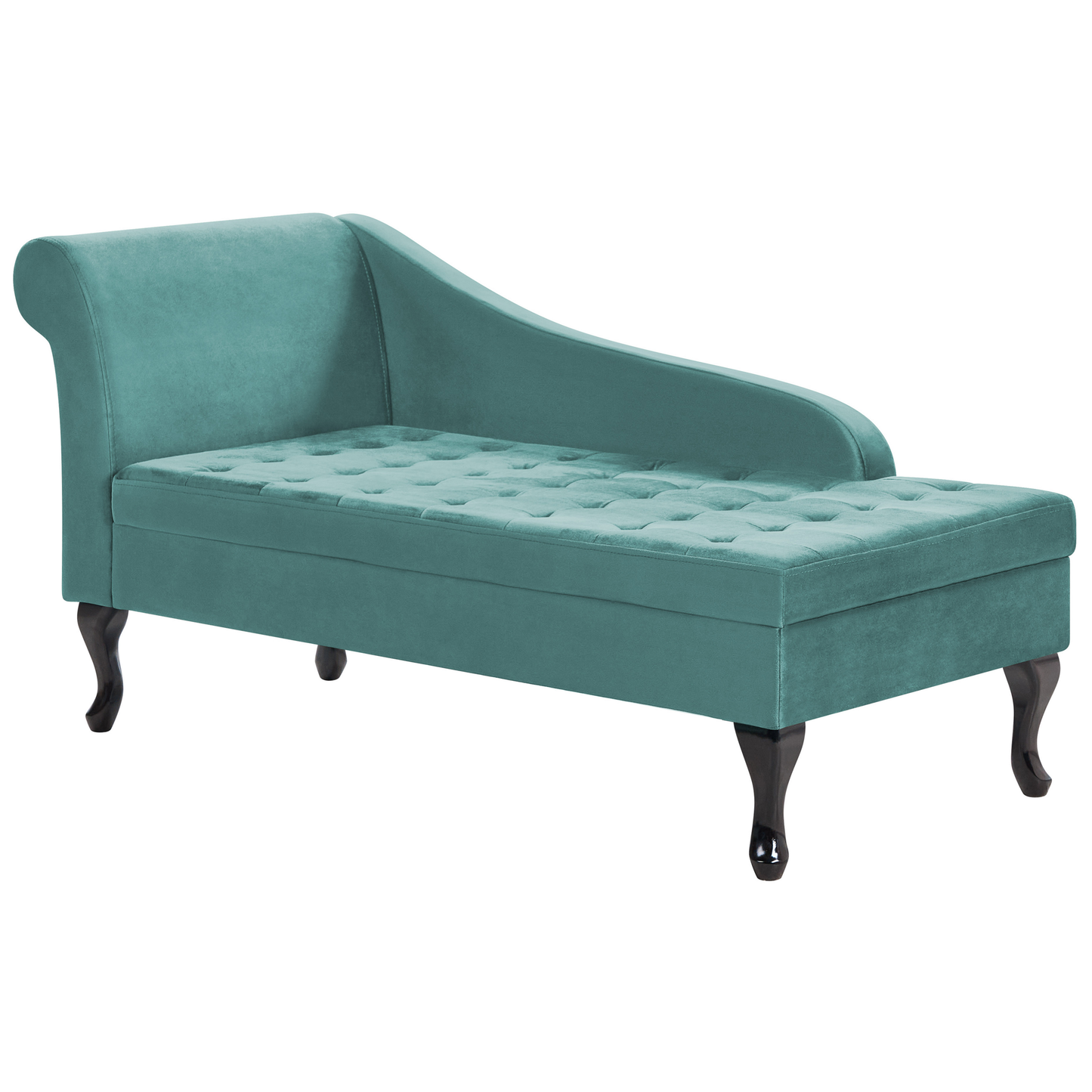 Chaiselongue Samtstoff blaugrün mit Bettkasten linksseitig PESSAC