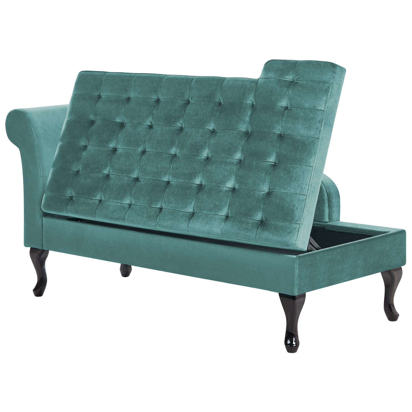 Chaiselongue Samtstoff blaugrün mit Bettkasten linksseitig PESSAC