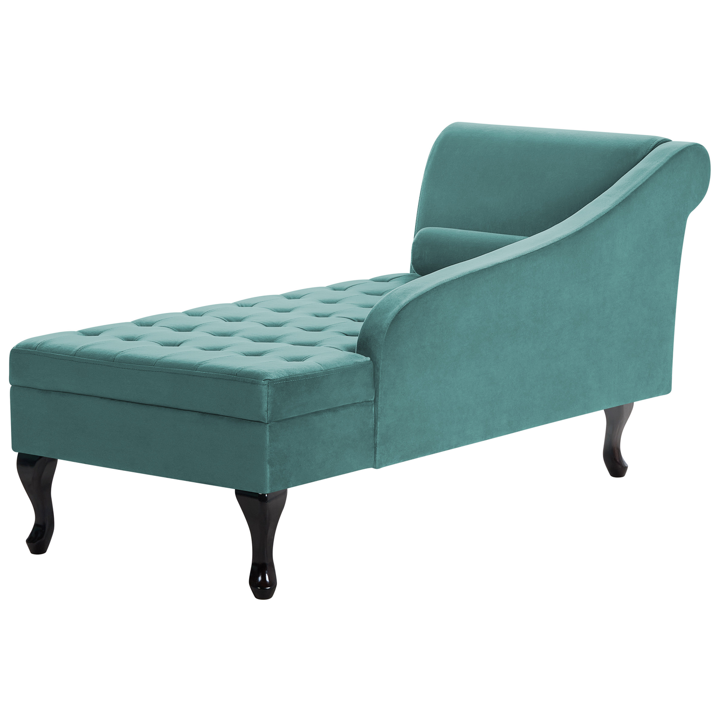 Chaiselongue Samtstoff blaugrün mit Bettkasten linksseitig PESSAC