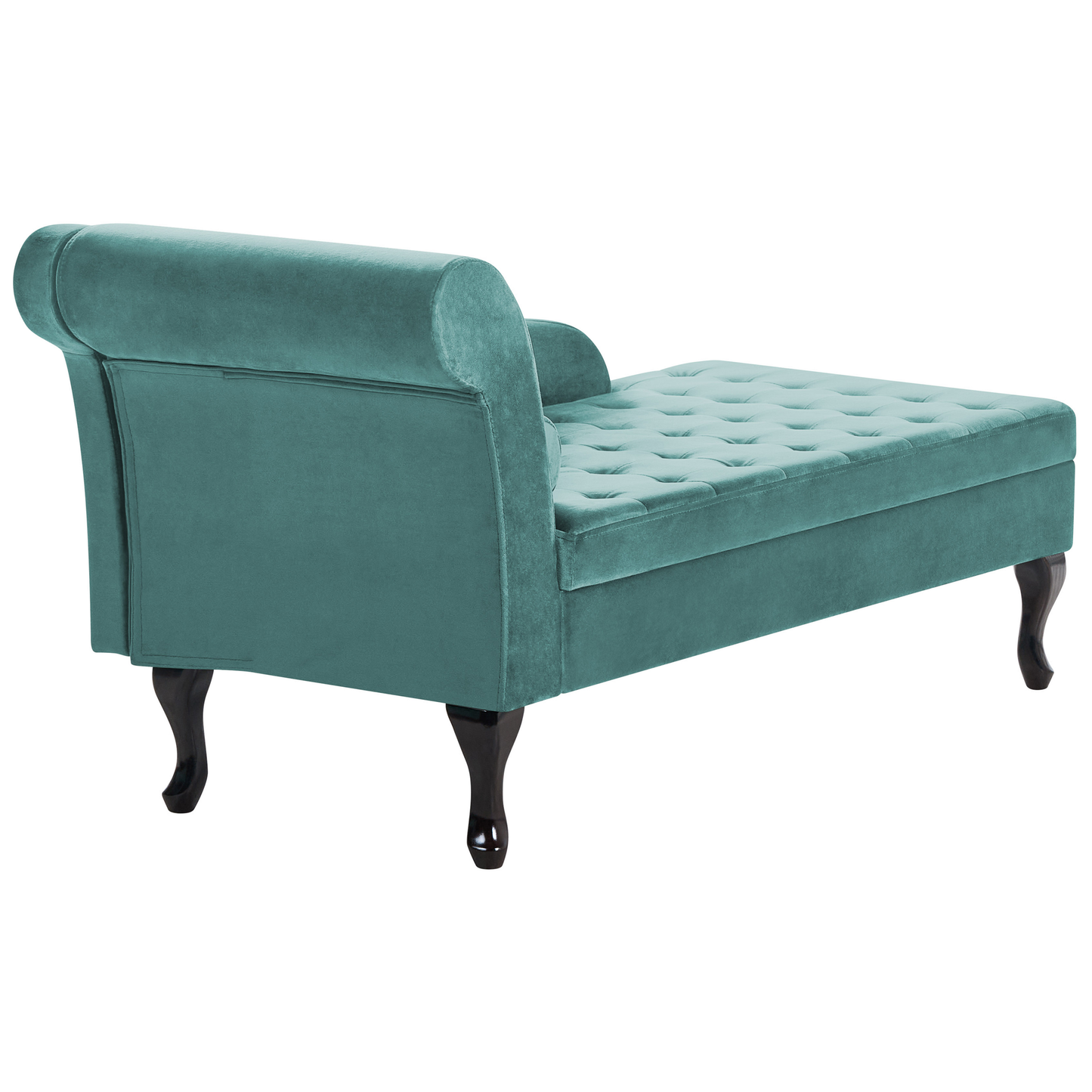 Chaiselongue Samtstoff blaugrün mit Bettkasten linksseitig PESSAC