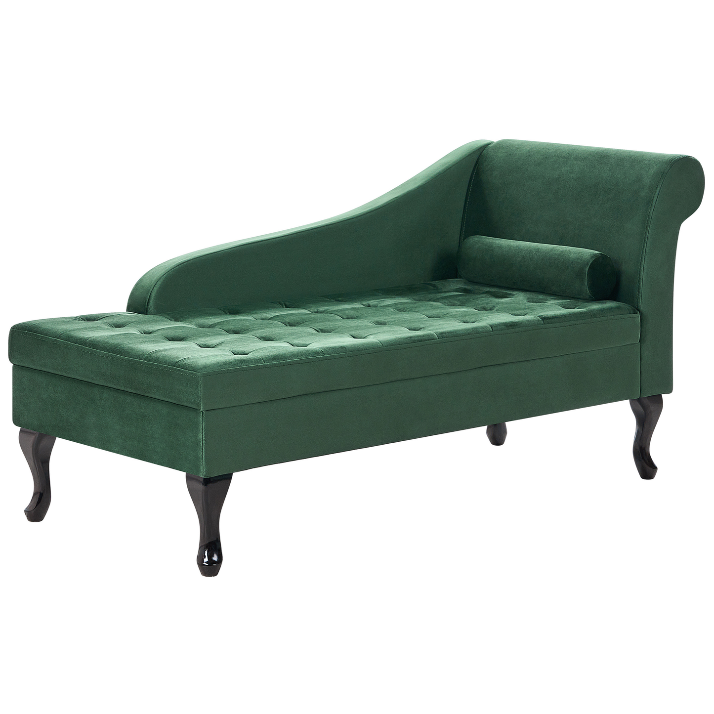 Chaiselongue Samtstoff dunkelgrün mit Bettkasten rechtsseitig PESSAC