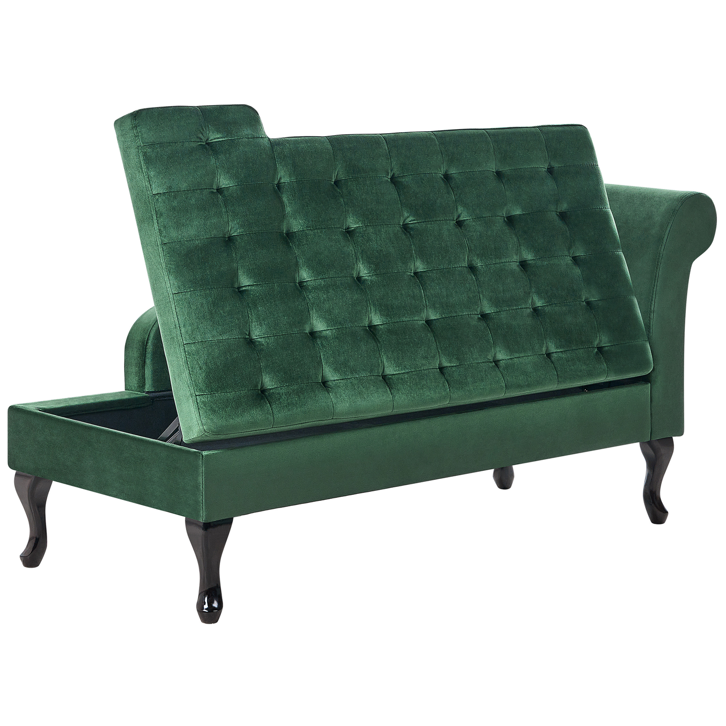 Chaiselongue Samtstoff dunkelgrün mit Bettkasten rechtsseitig PESSAC