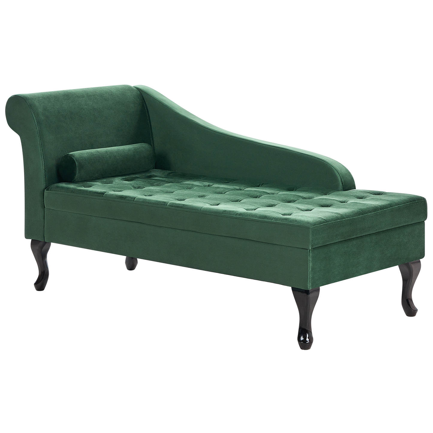 Chaiselongue Samtstoff dunkelgrün mit Bettkasten linksseitig PESSAC