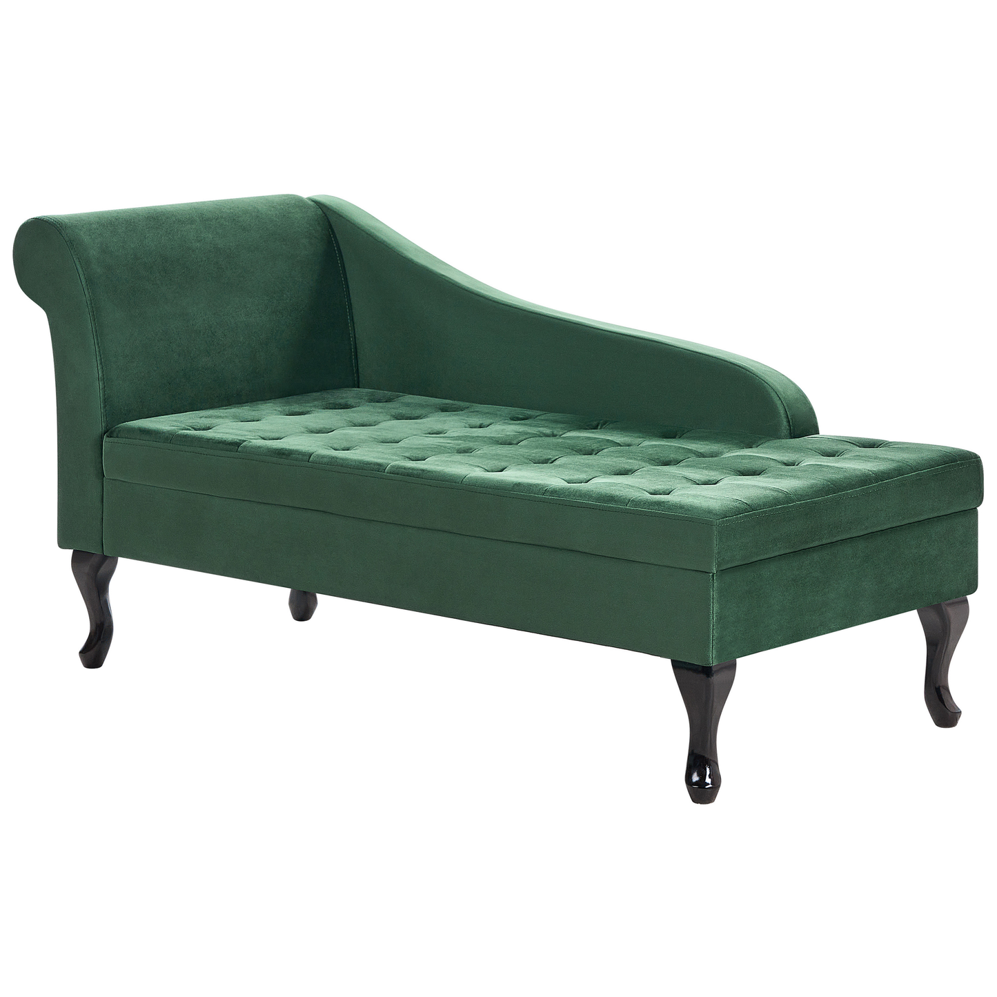 Chaiselongue Samtstoff dunkelgrün mit Bettkasten linksseitig PESSAC