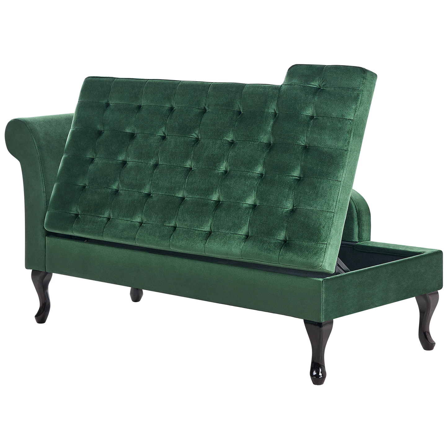 Chaiselongue Samtstoff dunkelgrün mit Bettkasten linksseitig PESSAC