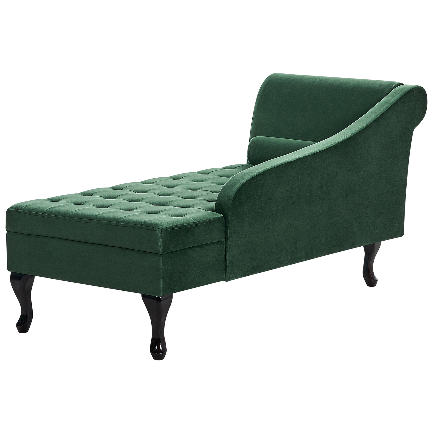 Chaiselongue Samtstoff dunkelgrün mit Bettkasten linksseitig PESSAC
