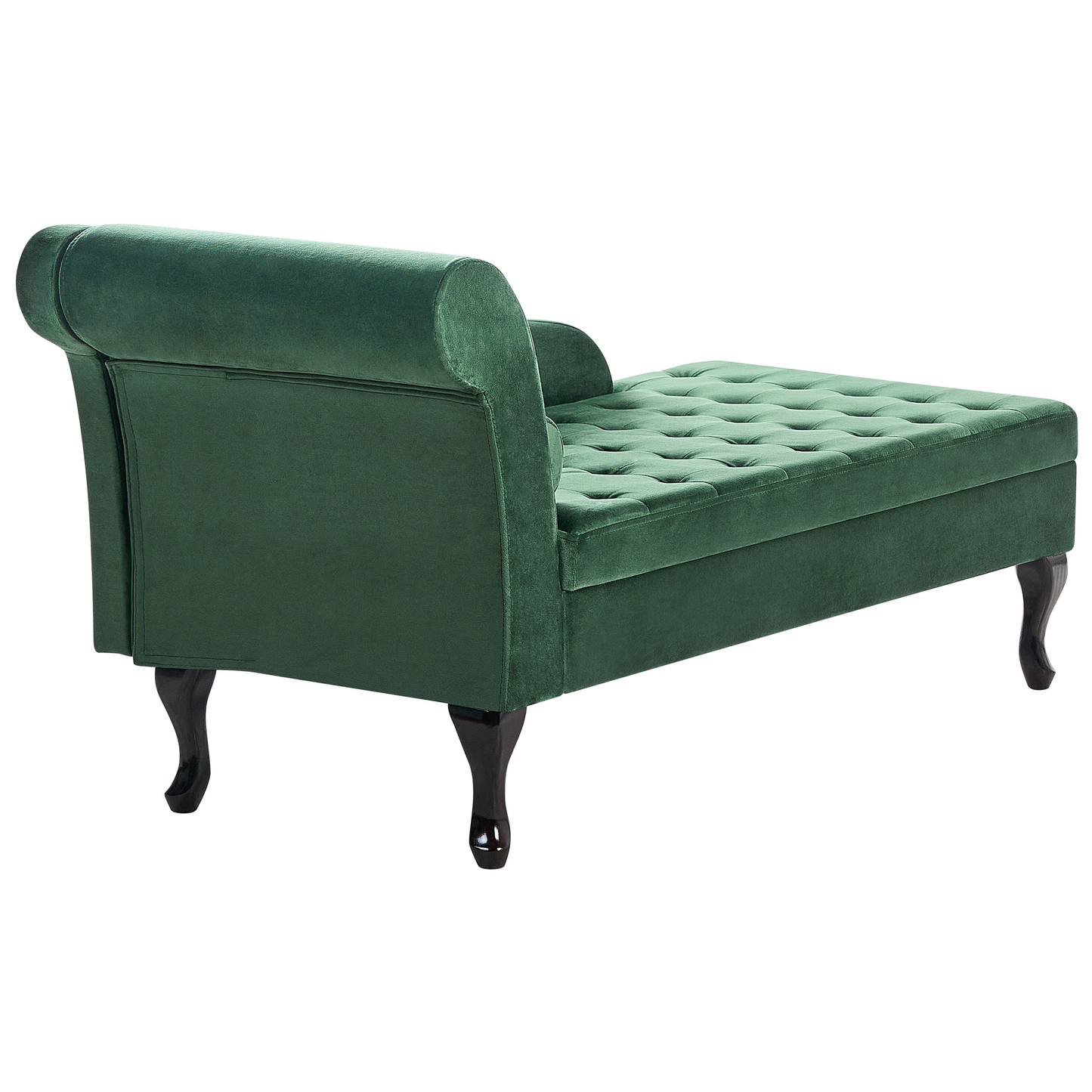 Chaiselongue Samtstoff dunkelgrün mit Bettkasten linksseitig PESSAC